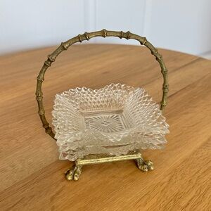 Vintage Hollywood Regency Mid Century Gold Bamboo Caddy w/ Three Plates Ashtrays